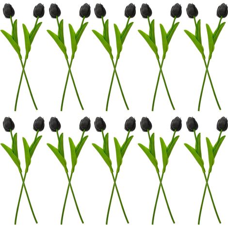 Bouquet pour Décoration Maison et Création Artisanale de 20 Tulipes Artificielles en PU Noires, Décoration Intérieure Élégante pour Salon