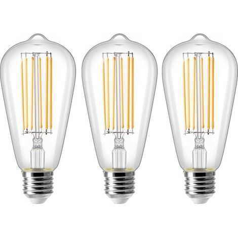 E27 ST64 8W LED Bulb, Vintage Edison Filament Light Bulb, 80W Equivalent, Warm White 2700K, 800LM, Retro Decorative Lamp, Non-Dimmable, 3-Pack (1/4)