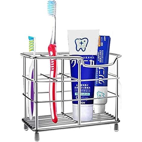 Toothbrush Holder, Stainless Steel 5 Grids, Multi-purpose Anti-Rust for Bathroom (1/5)