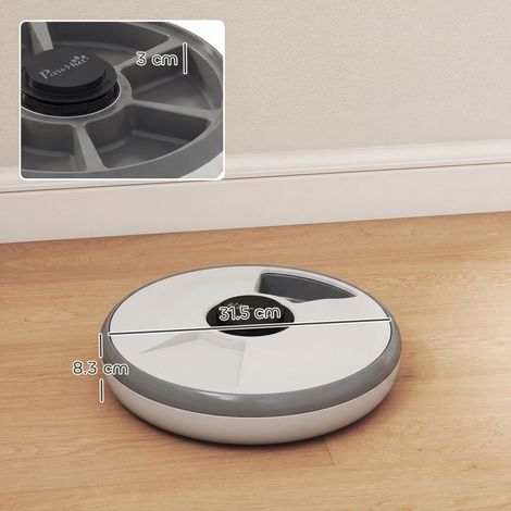 Distributeur automatique de nourriture pour animaux de compagnie avec minuterie et affichage LED (pour chats et chiens), sert 1 à 6 repas par jour et est compatible avec les aliments secs et humides. (1/5)