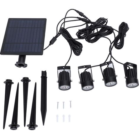 Lot de 4 Projecteurs Solaires Extérieur IP65 Étanche Lumière Chaude 3000K pour Jardin Allée Pelouse Panneau Solaire Déporté (1/5)