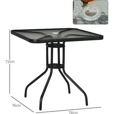 Table de jardin carrée en métal démontable, 76 x 76 cm, résistante aux intempéries, avec trou pour parasol, antidérapante, idéale pour un buffet, le camping ou une terrasse. Convient pour jardin, terr (1/5)