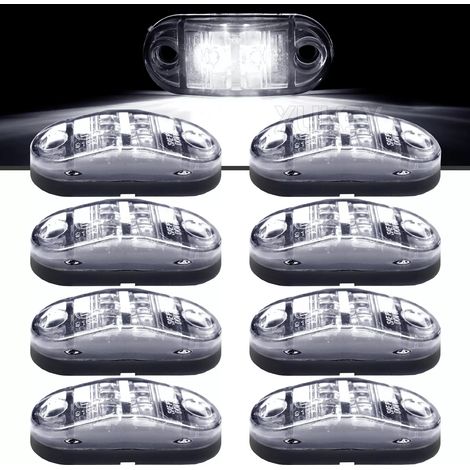 Feu De Position Led - 12 V 24 V - Universel Camion - Distance Entre Trous 46 Mm - Blanc - Lot De 8 (1/5)