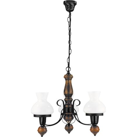lampada a sospensione Petronel metallo / legno vetro opaco nero / noce / vetro opale Ø60cm H: 45cm (1/4)