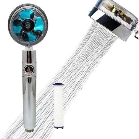 Pommeau de douche à hélice,filtre de douche à 360 ° à haute pression,pomme de douche rotative à économie d'eau,kit turbocompressé,pommes de douche à main (Costume classique bleu) (1/5)