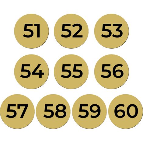 Lot de 10 Numéros de table Adhésifs Or pour Restaurant , PVC - Format rond Ø 3 cm - Épaisseur 1,5 mm
