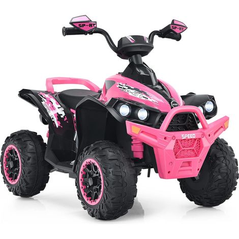 GOPLUS Quad 4x4 électrique Enfant 3-8 Ans avec 2 Vitesses Réglables,Voiture électrique 1 Place avec Lumières LED/Musique,Rose (1/4)