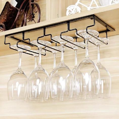 Porte Verres Suspendu en Métal, Support de Verre à Vin 4 Rangs Support 8-12 Verres, pour Maison, Cuisine, Bar, Restaurant (1/5)