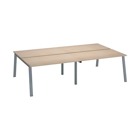 Pôle de 4 bureaux droits chêne clair L 140 x P 80 cm piétement métal aluminium - Arch - Maxiburo