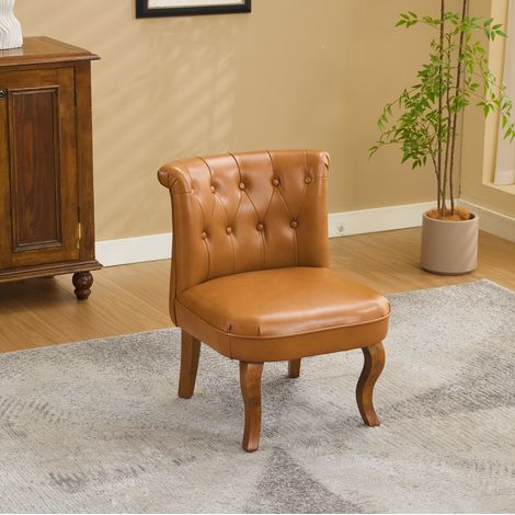 Poltrona da pranzo in vera pelle marrone chiaro con gambe in legno, 150 kg, 1 pezzo,56x60x72 cm (1/5)