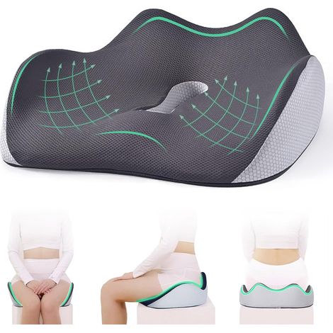 Coussin orthopédique gris pour longue assise, soulagement du coccyx et de la pression, mousse haute densité ergonomique (1/5)