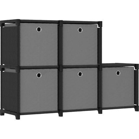 Estantería de 5 cubos con cajas de tela negro 103x30x72,5 cm