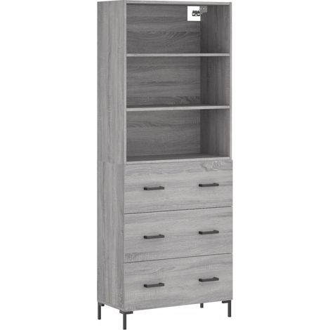 Buffet bahut commode armoire meuble de rangement organisateur cuisine salle de séjour salon haut sonoma 69,5 x 34 x 180 cm bois d'ingénierie gris