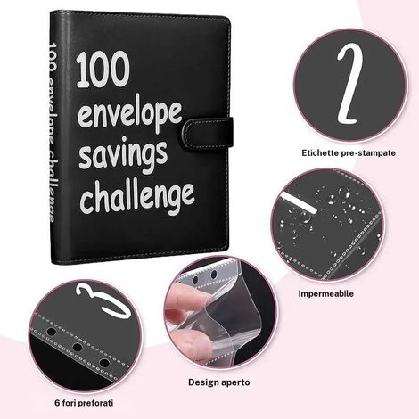 Ortviai – Classeur d'épargne A5, défi des 100 enveloppes – livret budgétaire avec 100 enveloppes numérotées et anneaux – compatible recharges A5 (1/5)