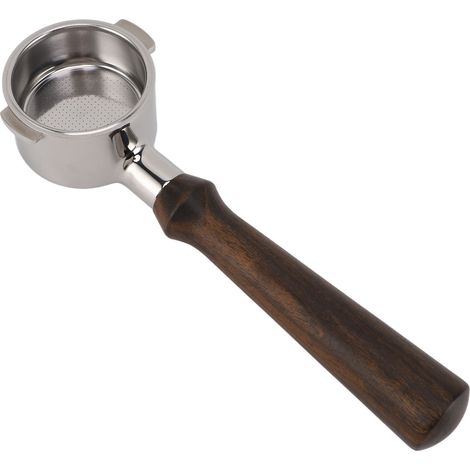 Porte-filtre sans fond de 51 mm avec 2 clips, compatible avec les machines à café DeLonghi. Acier inoxydable, poignée en bois, design épuré. (1/5)