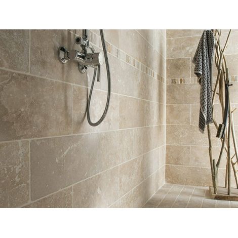 Faïence en travertin crème 20,3x61x1,2cm – 1er choix vieilli – Pour revêtement mural élégant – Protection hydrofuge recommandée