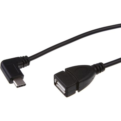 USB 2.0 Type-C to USB female data cable adapter, 90° angled cable for Android OTG phone allowing connection to a USB flash drive. (1/5)