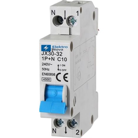 Interrupteur magnétothermique 1P+N C10 10A 4.5KA - 1 Module DIN - 220V