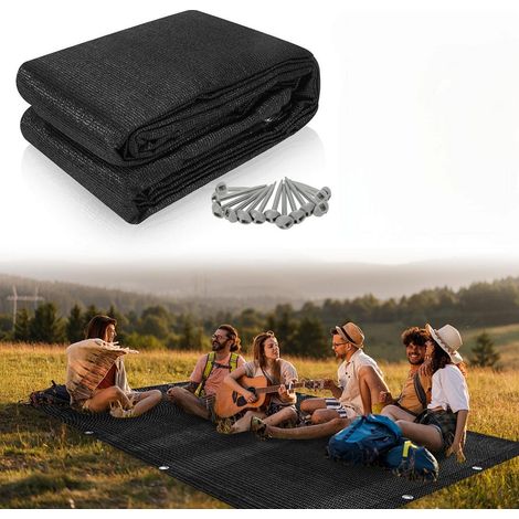 TolleTour Alfombra de camping transpirable 400x400CM, alfombra de suelo exterior para tienda, caravana y toldo Negro