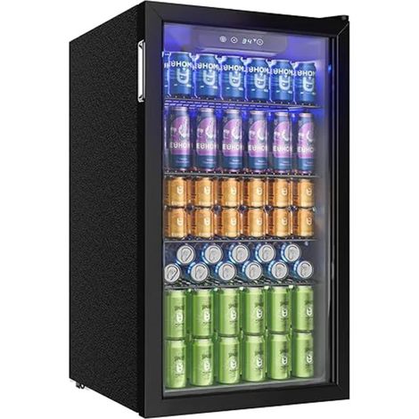 LEDANDER 90L Réfrigérateur à boissons avec porte vitrée pour 126 canettes, étagères réglables, bière/vin, maison/Bar/bureau, acier inoxydable (1/5)