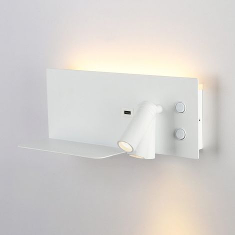 ALPINALUZ Aplique de pared para lectura blanco con puerto USB Iluminación 7W+foco 3W 2700K Derecho (1/5)