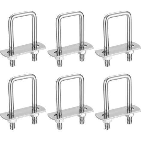 6 Pièces Boulons en U, M6 U-Bolts, Boulons de U en Acier Inoxydable avec Écrou Plaques Rondelle, Boulons de Serrage Fixation pour Fixation Tuyaus, Angle droit 62x25mm