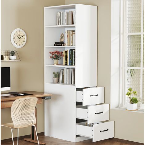 Étagère bibliothèque 60x38x180 cm en panneaux de bois blanc, gain de place pour salon FloraGrace (1/5)