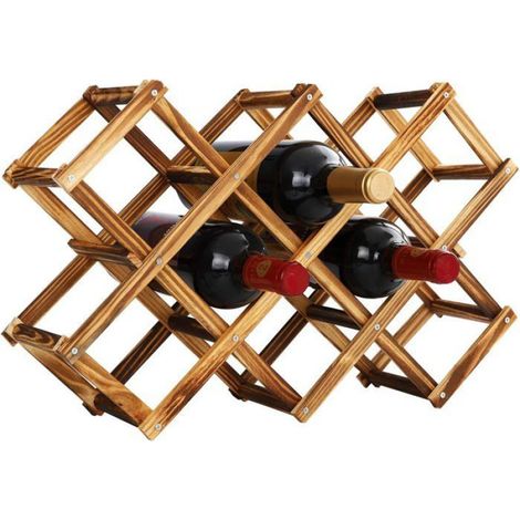 Casier à vin, 10 bouteilles, pliable, en bois, casiers à vin, comptoir, casier à vin de rangement (1/5)