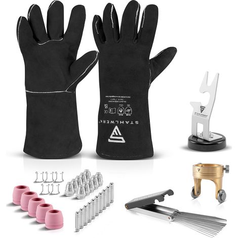 STAHLWERK Set plasma P60 Porta torcia Rullo di guida Guanti di protezione