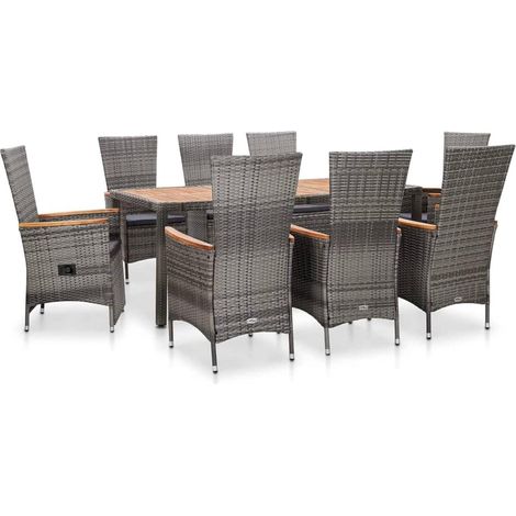 Gartenmöbel Set 8 Personen Essgruppe Rattan Gartentisch Stühle Auflagen-Grau (1/5)