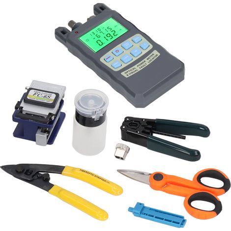 FTTH-Glasfaser-Set mit optischem Leistungsmesser, Kabelschneider, Abisolierzange, Miller-Zange und Kabelklemme für den Anschluss (1/5)