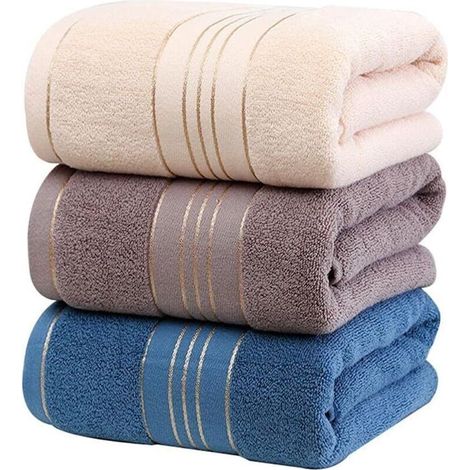 Lot de 3 serviettes de bain 100% coton Grande taille 70x140 cm Douces et absorbantes Pour sauna, douche, piscine, voyage (1/5)