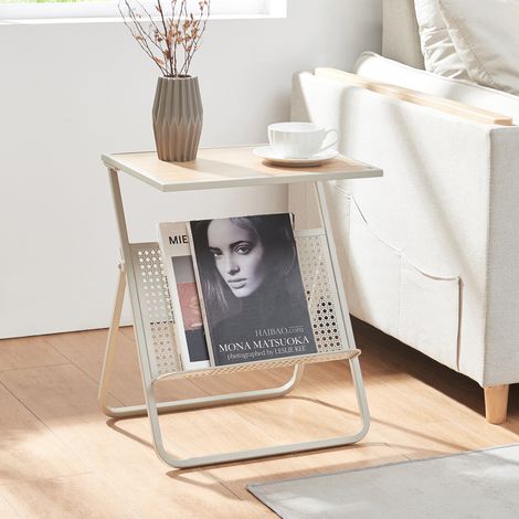 Tavolino Jäller con Portariviste Integrato 48 x 40 x 30 cm Beige / Effetto Rovere [en.casa]