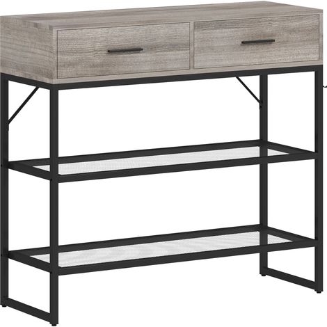 Consolle da Ingresso 100x35x92 cm con 2 Cassetti 2 Ripiani e Gancio Laterale in Legno e Metallo Nero e Legno (1/5)