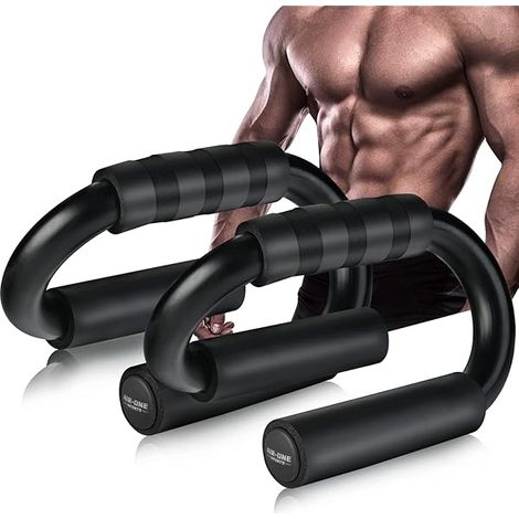 Push Up Bars - Chrome Steel Tube - 5 Inch Wide Base - Non Slip Foam Grip - Home Gym Strength Training Equipment - 1 Pair (1/3)