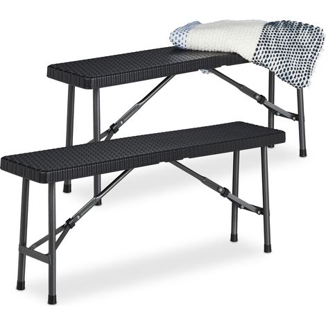 Relaxdays Panchina Pieghevole, Set da 2 Panche da Birreria, Terrazza & Giardino, Plastica, HxLxP: 42 x 100 x 25 cm, Nero (1/5)