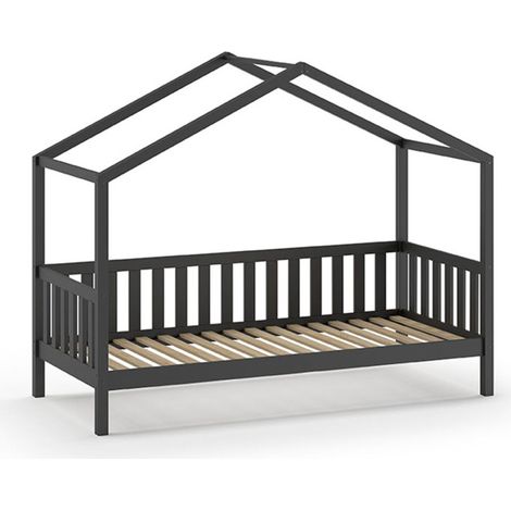 Lit Cabane Enfant & Tiroir "Dallas" 90x200cm Anthracite (1/5)