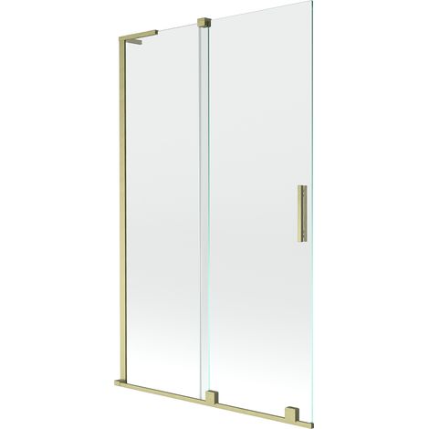 Mexen Velar L Badewannenabtrennung 2-teilig schiebbar 110 x 150 cm, transparent, gebürstetes Gold - 896-110-003-01-55 (1/5)