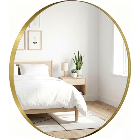 HOMCOM Wall Mirror 61 cm, Wall Mounted Bathroom Mirror, Gold Tone