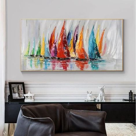 Voilier Bateau Art Affiches Coloré Voilier Tableau sur toiles Imprimer Mur Photo Pour Salon Décor 40x80cm Sans Cadre (1/4)
