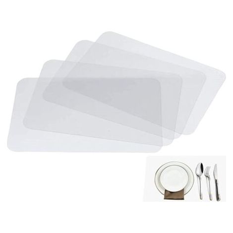 Lot de 4 sets de table transparents en plastique transparent pour table de salle à manger, pour garder la table ou le bureau plus propre, lavables, résistants à la chaleur, antidérapants (1/5)