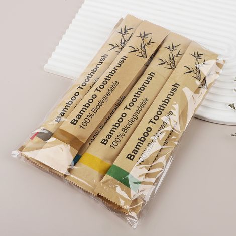 20 brosses à dents en bambou biodégradable, manche en bois naturel, poils souples pour gencives sensibles, nettoyage profond, hygiène bucco-dentaire quotidienne à domicile (1/4)