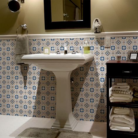 Sticker Mural Carrelage adhésif Cuisine Salle de Bain - 60 STICKERS CARREAUX DE CIMENT AZULEJOS MARISA - 60stickers20x20cm (1/5)