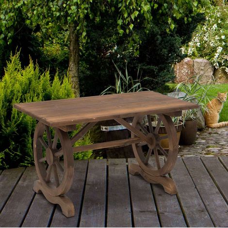 Mesa jardín de madera maciza con ruedas estilo rústico HAVRYA (1/4)