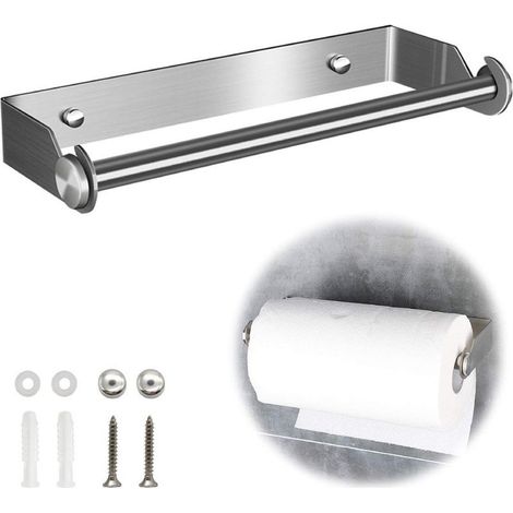 Porte-essuie-tout mural en argent - Support pour rouleau de cuisine - Distributeur d'aluminium et film plastique - Accessoire de cuisine pratique - (1/5)