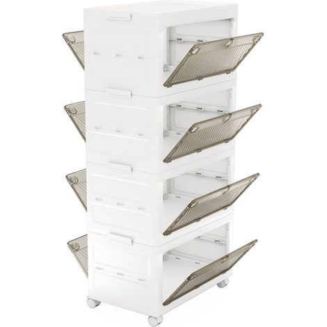 Juego de 4 cajas de almacenamiento apilables de 54 x 33 x 117,5 cm con fácil acceso estilo contemporáneo PP blanco 200018963
