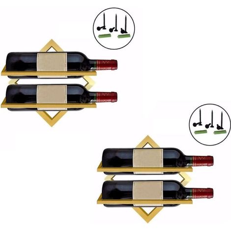 Set aus 2 Wand-Weinregalen aus Metall, 26,7 x 26,7 cm, für Zuhause, Küche oder Bar – Gold (1/5)