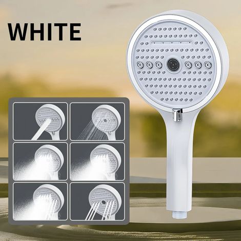 (Blanc) Pommeau de douche haute pression à six modes, chromé, économe en eau et facile à installer. (1/5)