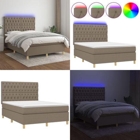 Sommier à lattes de lit et matelas et LED Taupe 140x190cm Tissu - Matelas LED - Tissu de lit (1/5)