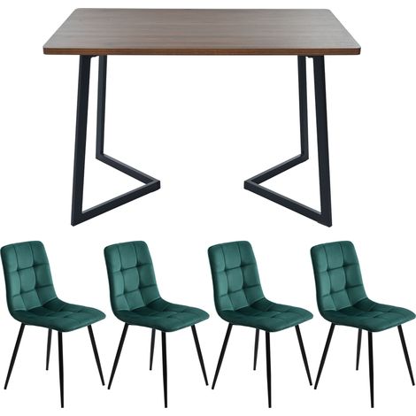 Ensemble table et chaises, 5 pièces, 1 table + 4 chaises, métal et bois, vert foncé (1/5)